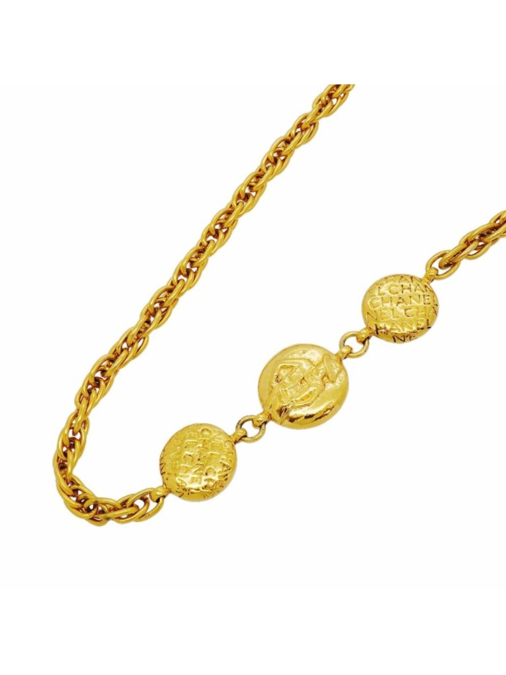 Chanel Necklace Vintage Logo Mademoiselle Gold Plated